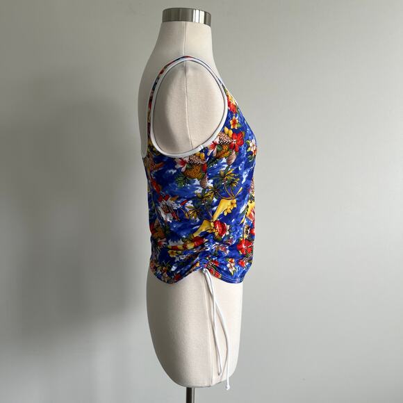 Cazimi Scoop Neck Ruched Side Tankini Swimwear Top Blue Hula Tropical 12 - Picture 2 of 6